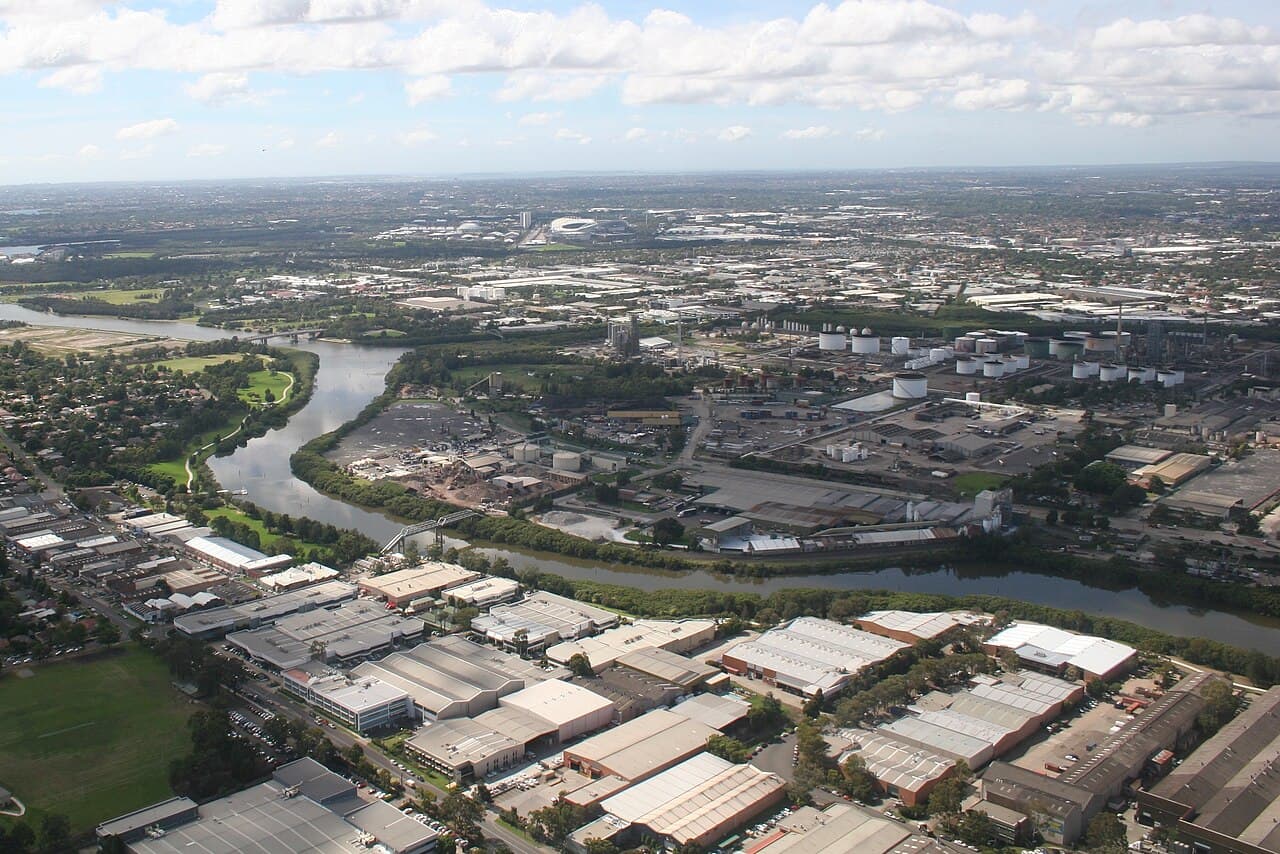 Aerial view of Rydalmere and the Parramatta River