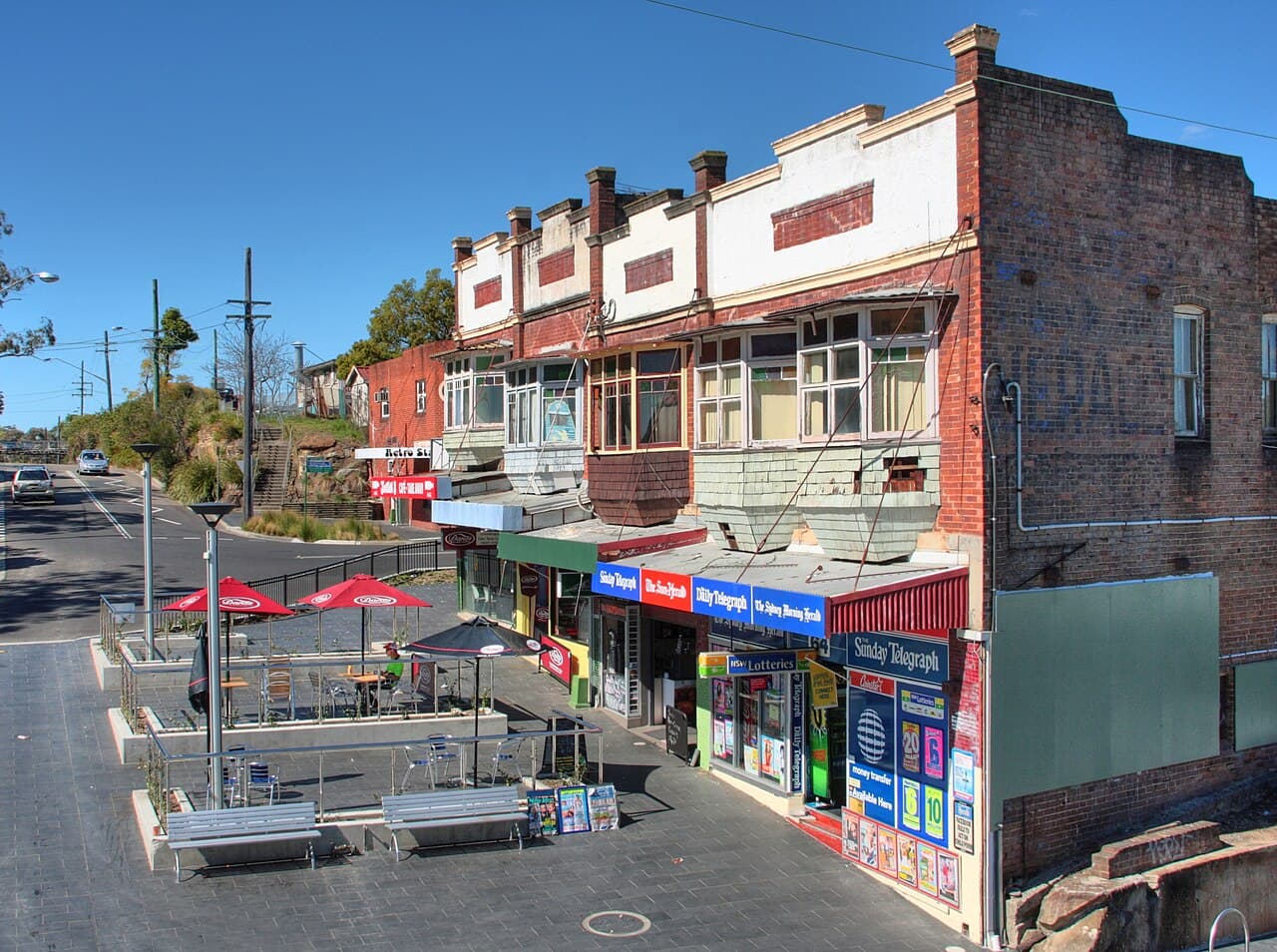 Meadowbank railway shops and outdoor eating area